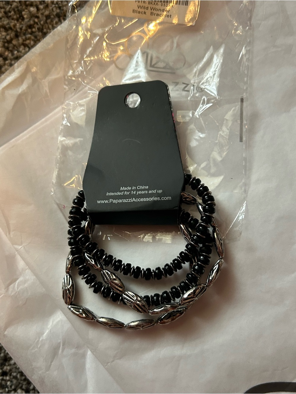 Paparazzi Black & Silver Stretch Bracelet Set - set of 3, new